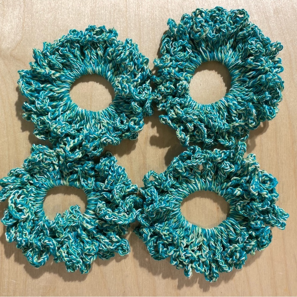 Handmade Teal and Yellow Scrunchies Set (LY)